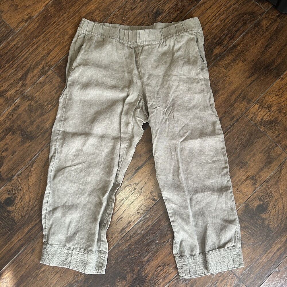 J. Jill Cropped 100% Linen Pants Pull On Ankle Grey Women’s Medium Petite